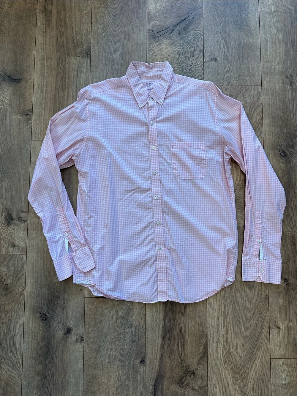 Men’s J.Crew Pink Gingham Lightweight Button Down Slim Fit Size Large